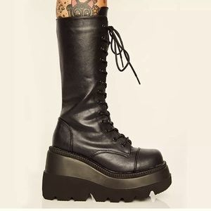 Gothniero Platform Knee combat Boots Chunky Wedge